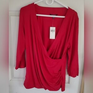 Lauren Ralph Lauren Black Label 1X Wrap Blouse 3/4 Sleeves NWT